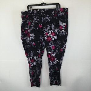 Torrid Pants Women Size 22 Black Pink Floral Cropped Pockets Stretch Button Zip